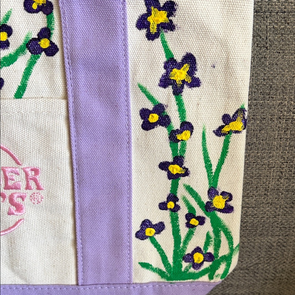 TRADER JOE’s Mini Lavender Canvas Floral Tote Bag w/ Hand Painted Art by:@sail66 - Picture 3 of 7